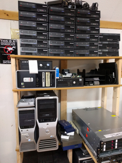 Desktops, servers, gigabit switches, a few phones, and a laptop I loan to people while I fix their computers.