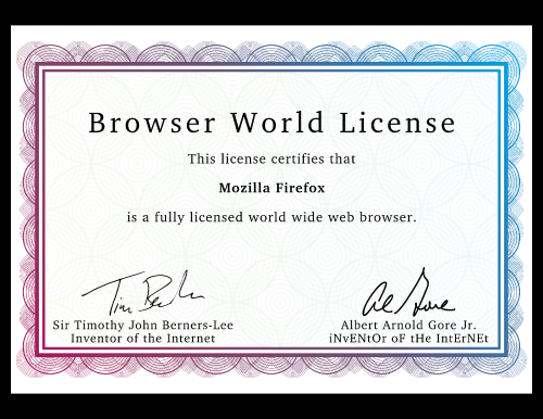 firefox world license certificate